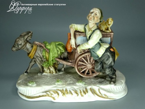 Купить фарфоровую статуэтку Capodimonte Шарманщик и ослик